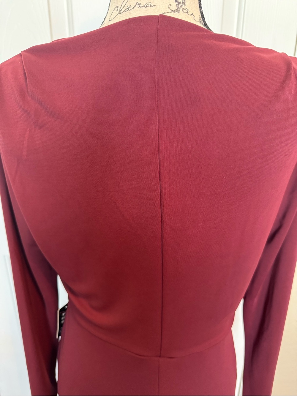 Express Women’s Burgundy Long-Sleeve Ruched Midi Dress Medium - Picture 6 of 12